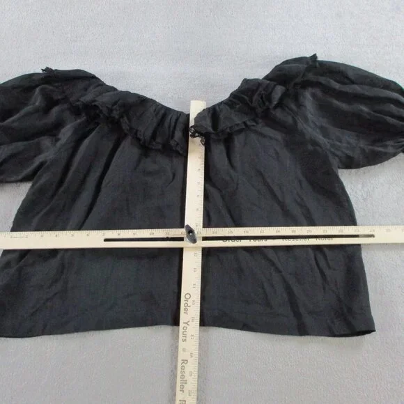 DOEN Samara Top Womens Small Black Ramie Tencel Blend Lace Ruffles Puff Sleeve - Picture 11 of 14